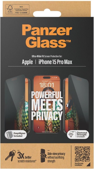 Produktbild PanzerGlass Privacy Screen Protector Ultra-Wide Fit (1 Stück, Apple iPhone 15 Pro Max)