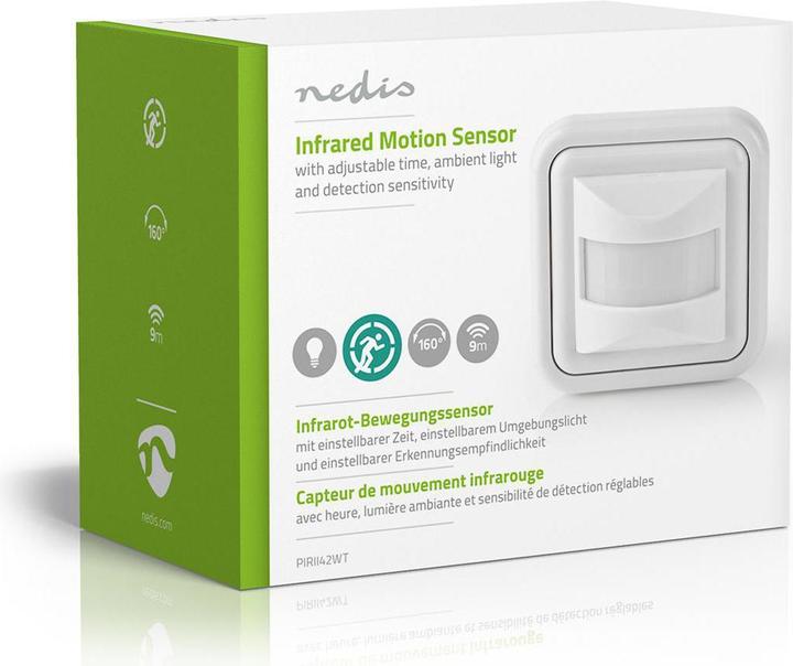 Produktbild Nedis Bewegungsmelder Innen 2-Wire / 3-Wire 160 ° 5-200 W 200 W 500 W 3-2000 Lux Sensortechnik: PIR (9 m)