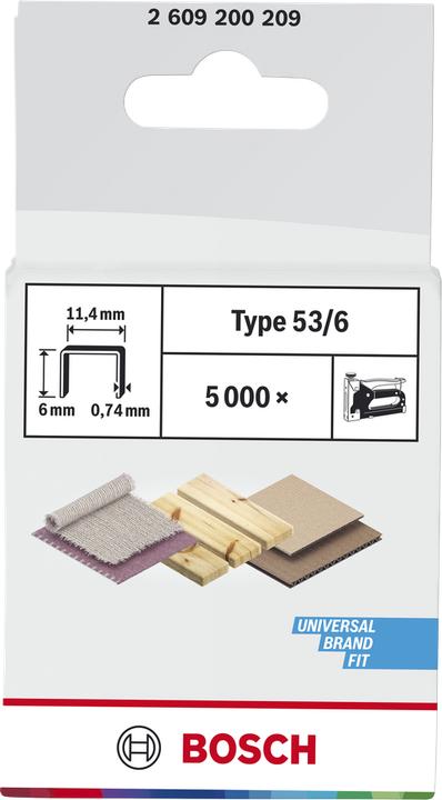 Produktbild Bosch Professional Zubehör Feindrahtklammer Typ 53, 11,4 x 0,74 x 6 mm, 5000er-Pack