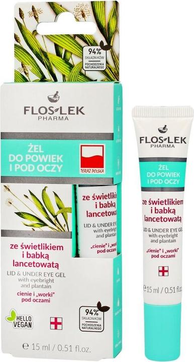 Actual product image Floslek Pharma Lid & Under Eye Gel eye and eye gel with firefly and plantain 15ml (Eye care gel, 15 ml, Day)
