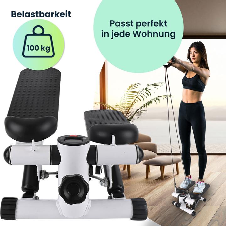 Produktbild Ideoon Mini Stepper mit Trainingscomputer und Widerstandsbändern, max. 100 kg, 38 x 30 x 18 cm