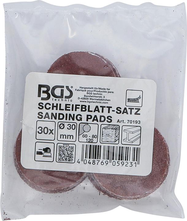 Productafbeelding BGS Schuurbladenset voor excentrische schuurmachines | Ø 30 mm | K 60 - 80 - 120 | 30-delig. (80 - 120)
