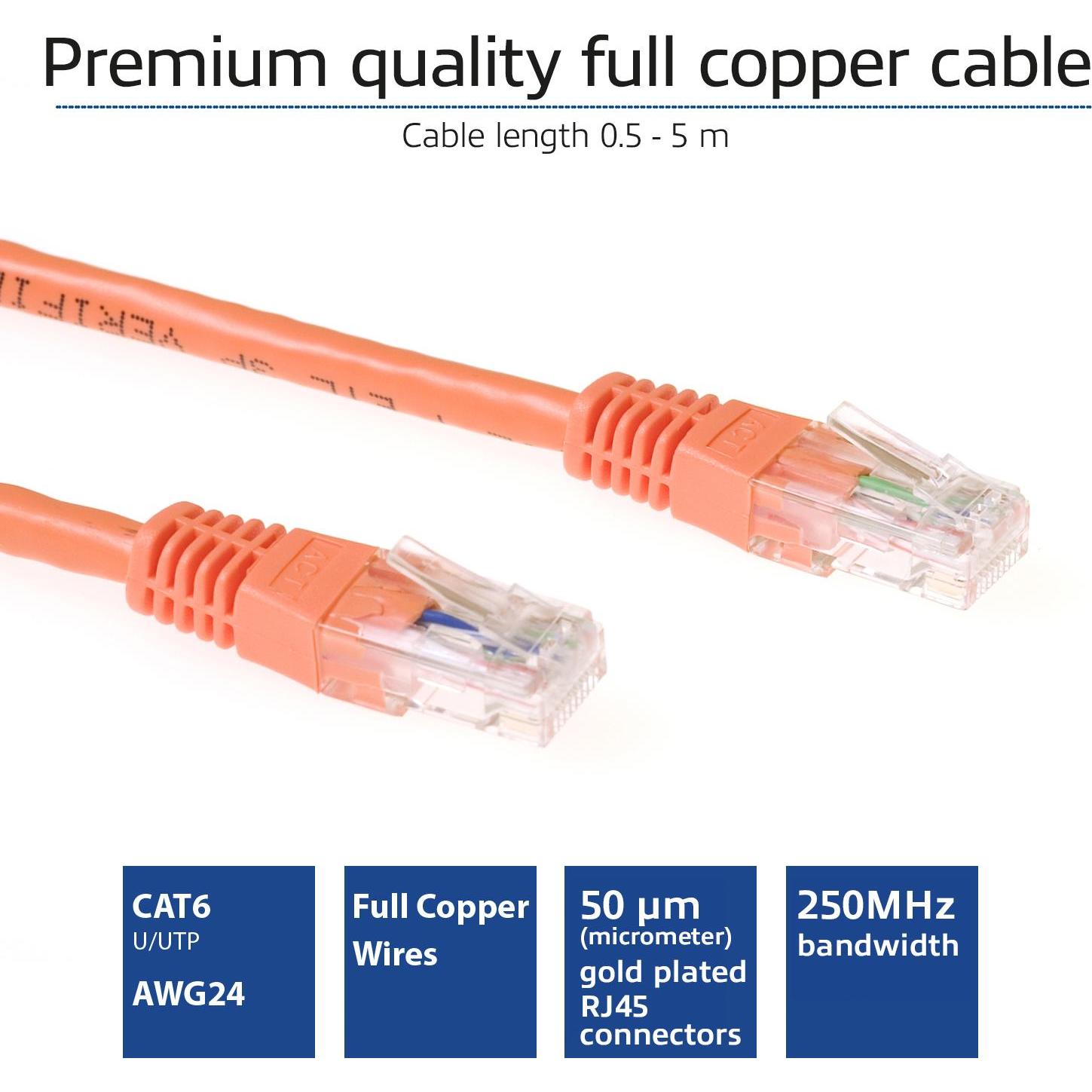 Thumbnail - ACT Orange 2 meter U/UTP CAT6 patch cable with RJ45 connectors CAT6 U/UTP ORANGE 2.00M (U/UTP, CAT6, 2 m), Netzwerkkabel
