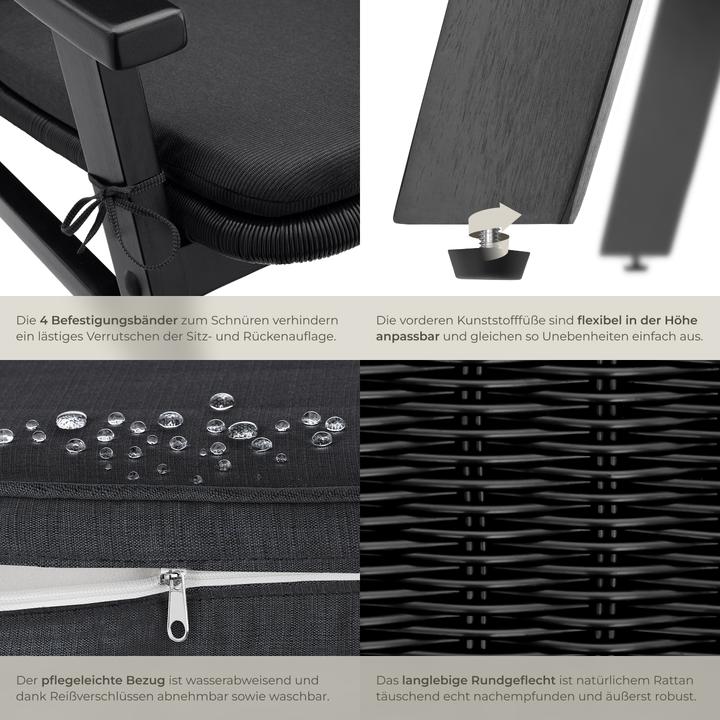 Produktbild tectake Rattan Stuhl Treviso, Holzgestell und Polsterauflage