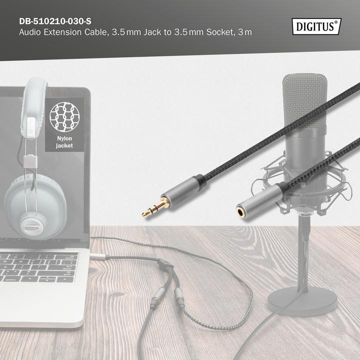 Image du produit Digitus Câble d'extension audio, jack 3,5 mm vers prise 3,5 mm (3 m)