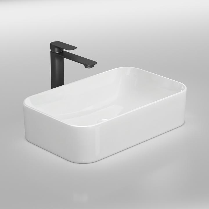 Produktbild Emke Aufsatzwaschbecken Eckiger Waschbecken Keramik Waschbecken Waschtisch Weiss Glänzend 61×15×38 cm