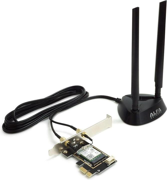 Alfa Network AIT-AX210-EX - WiFi 6E and Bluetooth 5 card w/ 2x dipole antennas and stand (Mini PCI Express)