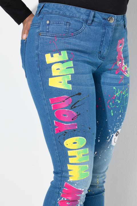 Image du produit Angel of Style Jean Skinny, coupe Slim Fit, aspect usé et imprimés fluo (50)