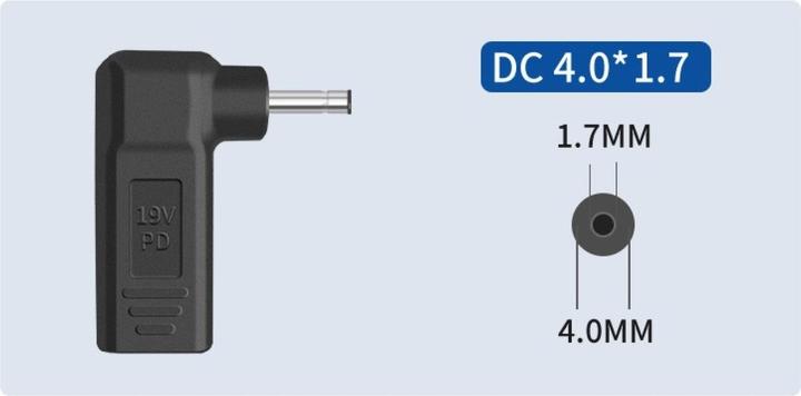 Actual product image PowerGuard USB-C to DC Barrel 4.0 x 1.7mm Notebook PD Charger Adapter 65W 19.5V (65 W)