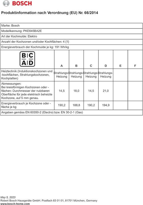 Nährwerte und Zutaten Bosch Hausgeräte PKE645BA2E (58.30 cm, Glaskeramik Kochfeld)