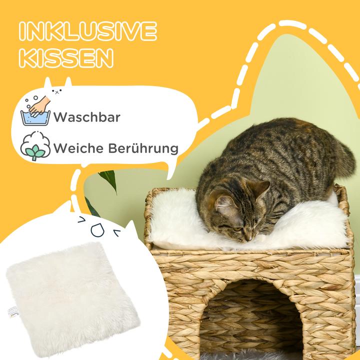 Image du produit PawHut Rotin maison pour chats avec coussins (Chat)