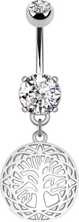 Produktbild Star Piercing Banane silber mit zwei Kugeln Kristall silber Anhänger rund Lebensbaum (Messing, Chirurgenstahl 316L)