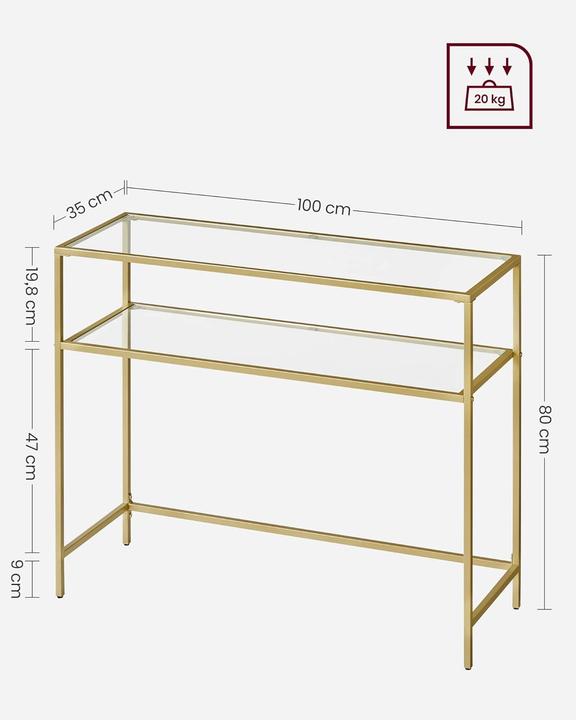 Actual product image Vasagle Console table glass gold 100.0 x 35.0 x 80.0 cm (100 x 35 x 80 cm)