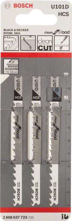 Produktbild Bosch Professional Zubehör Stichsägeblatt U 101 D Clean for Wood, 3er-Pack