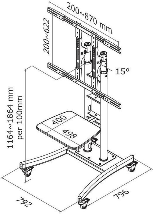 Immagine prodotto Neomounts Carrello mobile per schermi PLASMA-M2000E (Universale, 85", 125 kg)