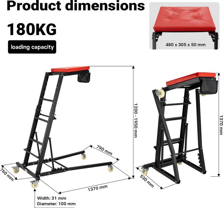 Produktbild Wiltec Montagerollbrett Automotive Topside Creeper 180kg Leiter Montagehilfe
