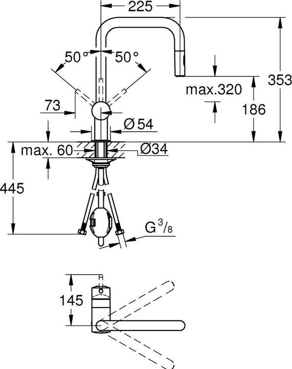 Actual product image Grohe Küchenarmatur mit Handbrause Minta chrom glänzend 32322002