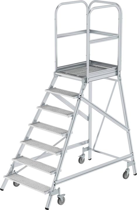 Produktbild Munk Podesttreppe einseitig begehbar mit Federrollen Stahl-Gitterrost 7 Stufen (Plattformleiter, 192 cm)
