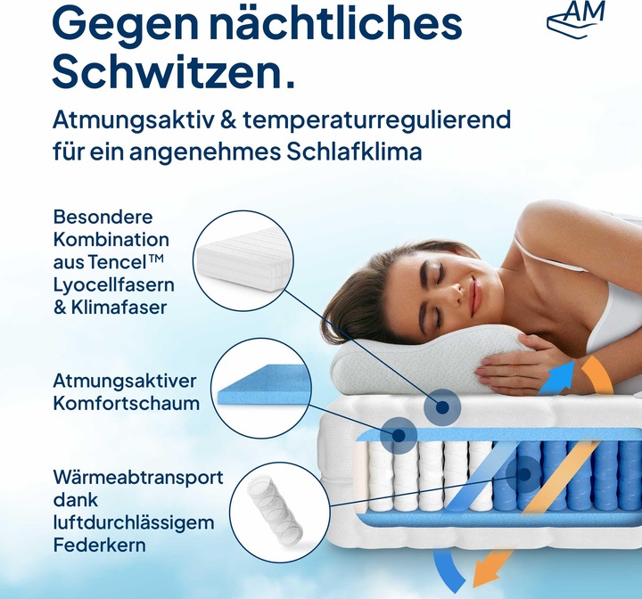 Produktbild AM Qualitätsmatratzen 1000 Federn 7-Zonen Taschenfederkern (90 x 210 cm, Federkern)