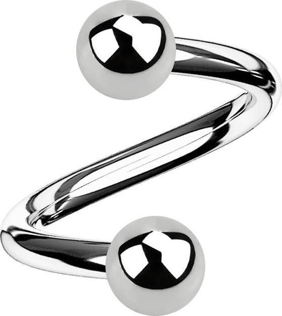 Image du produit Star Piercing Micro spirale argentée avec deux boules (Acier chirurgical 316L)