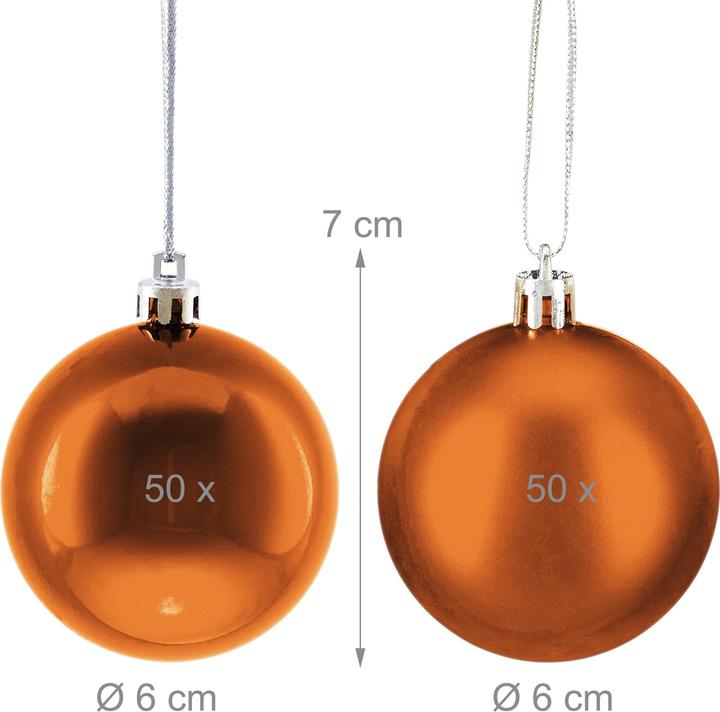 Actual product image Relaxdays - Weihnachtskugeln 100er Set, Orange/ Silber, 7 x 6 cm (100 -part)
