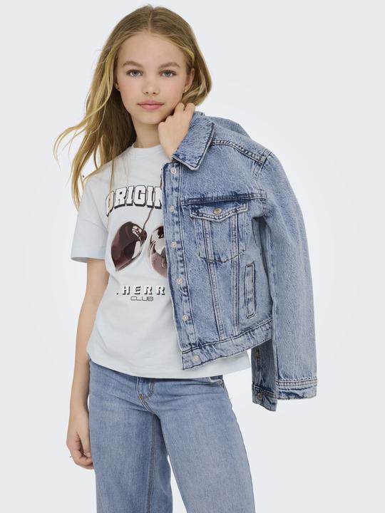 Image du produit Only Capuche avec cordon de serrage Poignets avec bouton Veste en jean épaule basse (140)