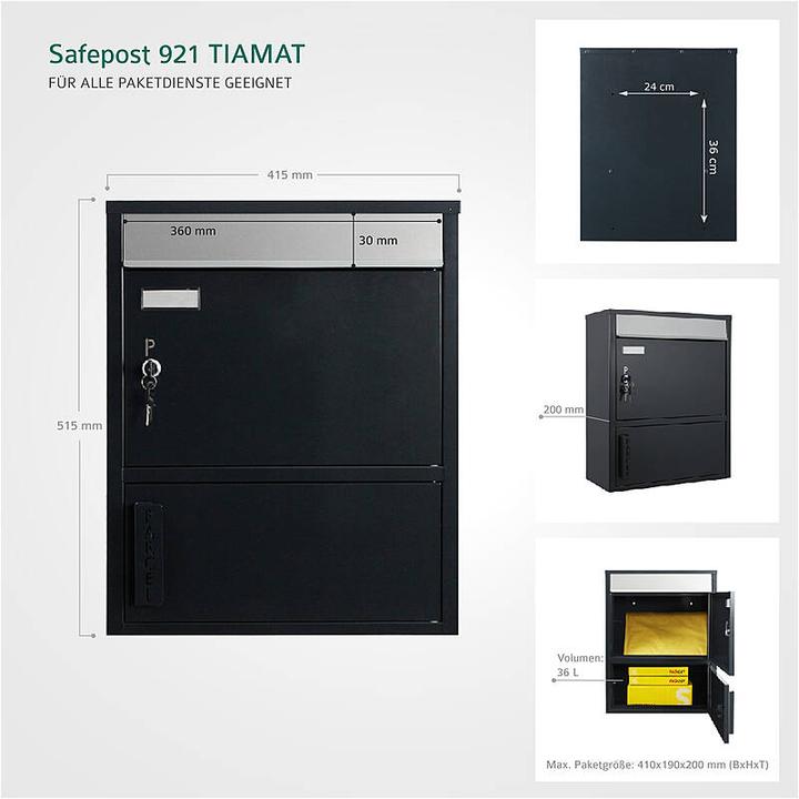 Actual product image SafePost 921 TIAMAT letterbox with parcel compartment silver