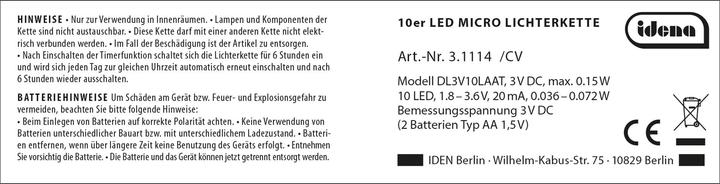 Produktbild Idena Micro Lichterkette 10LED, warmweiss,6h-Timer (1.20 m)