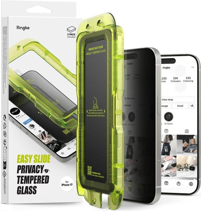 Actual product image Ringke - Easy Slide Privacy Tempered Glass (2 pack) - iPhone 17 - Black (2 pcs., Apple iPhone 17)