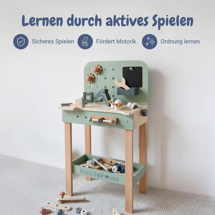 Produktbild Hermex 111-tlg. Werkbank-Set aus Holz für Kinder Spielwerkbank Werkzeugbank
