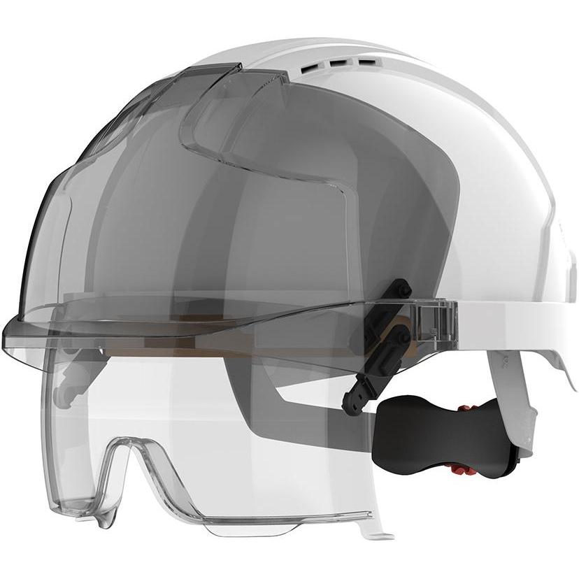 Jsp, Kopfschutz, Schutzhelm mit Drehradverschluss EVO VISTAlens mit Überbrille weiss (One Size)