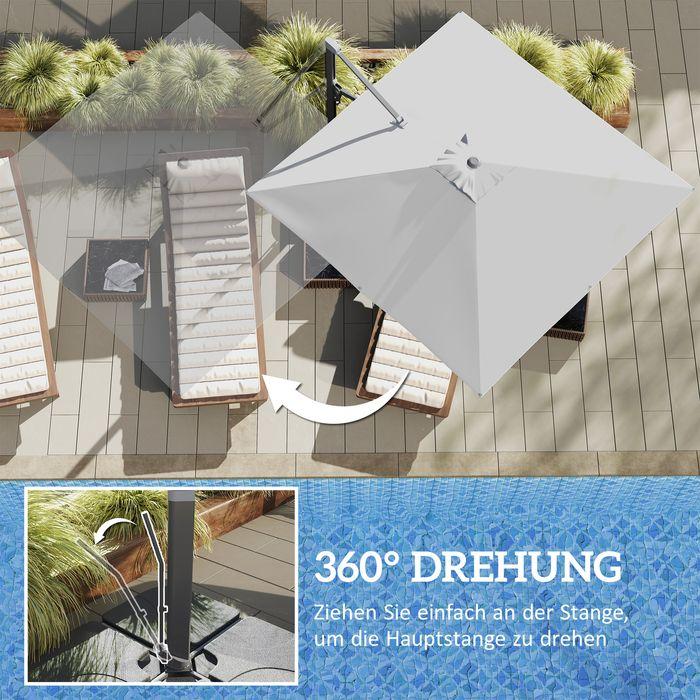 Produktbild Swisshandel24 Alu Ampelschirm 3x3 m 360° drehbar Ständer neigbar höhenverstellbar, Hellgrau (2.97 m)