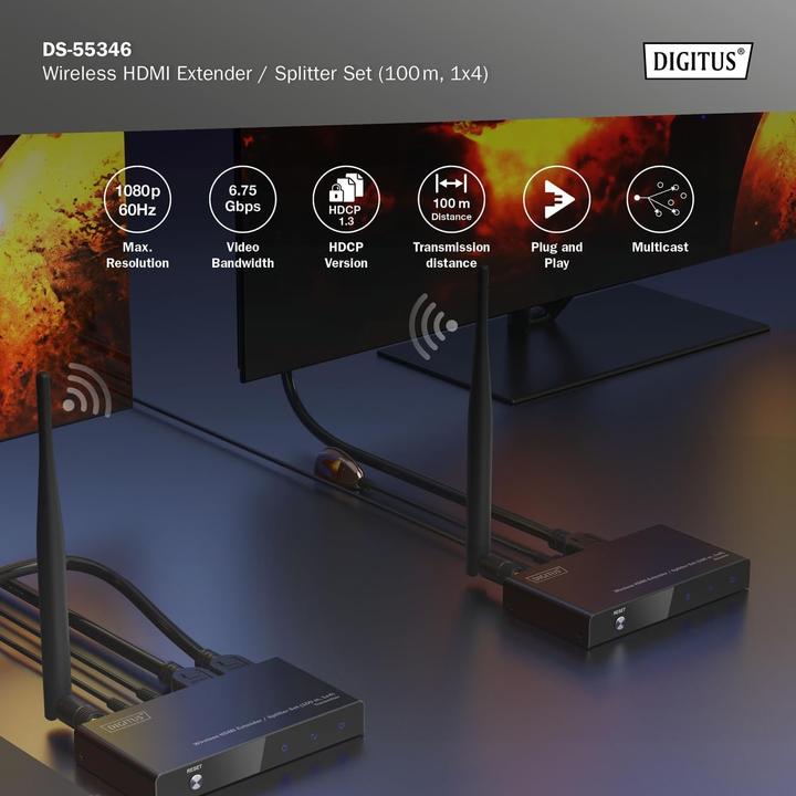 Produktbild Digitus Wireless HDMI Extender / Splitter Set (100 m, HDCP)