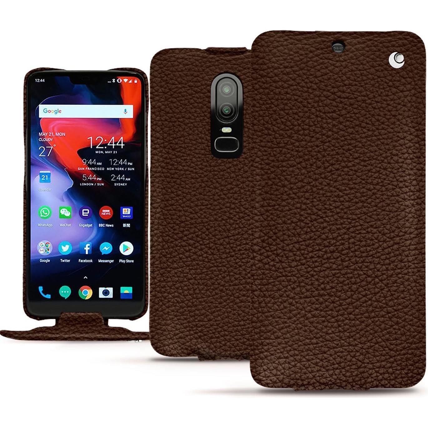 Noreve Lederschutzhülle vertikal (OnePlus 6), Smartphone Hülle, Braun