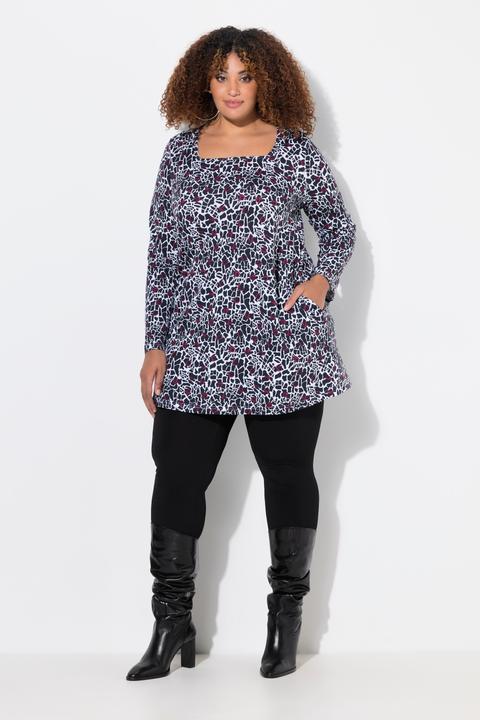 Produktbild Ulla Popken Longshirt, gemustert, A-Linie, Carree-Ausschnitt, Langarm (58)