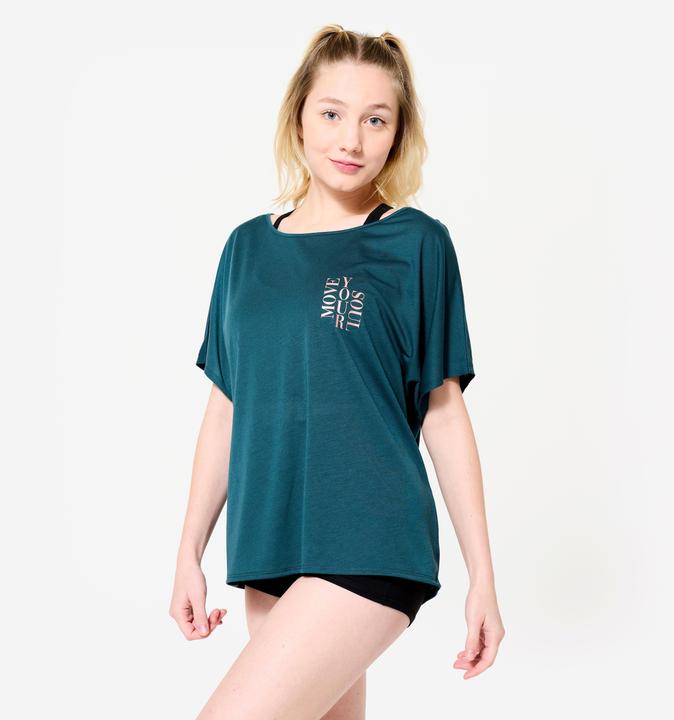 Image du produit Domyos T-shirt danse moderne, manches courtes fluides femme, bleu canard (XS)