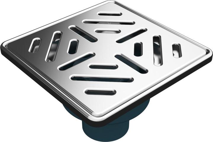 Mert Bodenablauf mit Edelstahlrost- und Rahmen "Stripes" 150x150 mm senkrecht (150 mm)