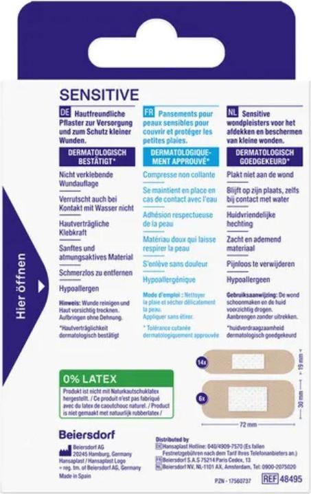 Produktbild Beiersdorf Hansaplast Sensitive Hell (20x)