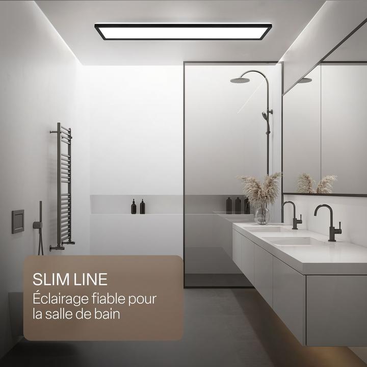 Actual product image B.K.Licht SHALLOW ultraflaches LED Panel, 4000K, IP44, schwarz, 980x200 (4800 lm)