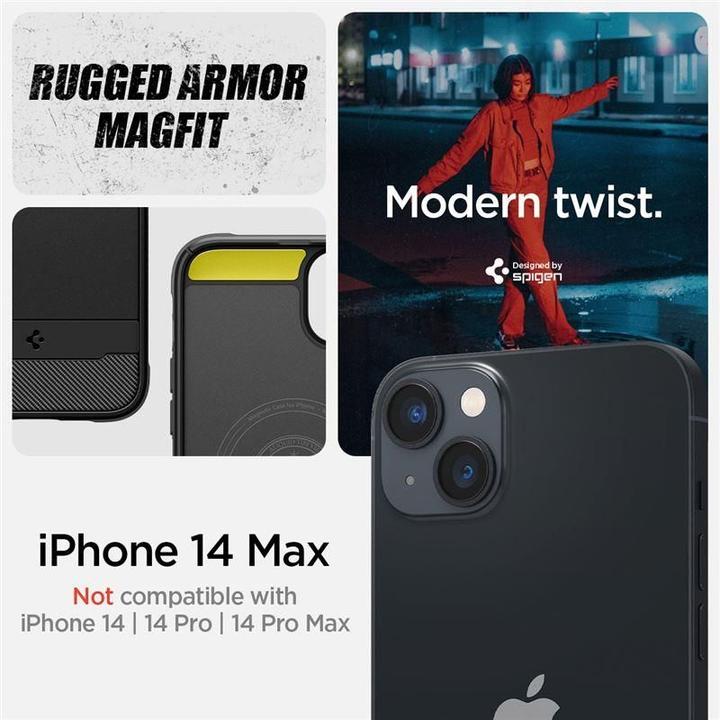 Actual product image Spigen Rugged Armor Magsafe iPhone 14 Plus case - Black (Apple iPhone 14 Plus)