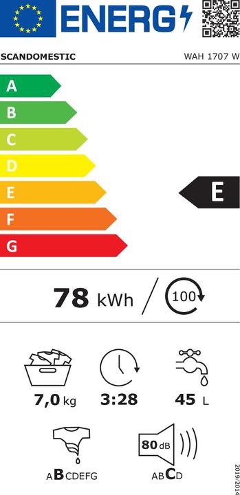 Energy Label Scandomestic WAH 1707 W Munich Series - Washing machine - Width: 59.5 cm - Depth: 49.5 cm - Height: 85 (7 kg, Left)