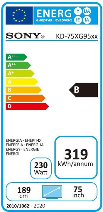 Energie-Label Sony KD75XG9505 (75", LCD, 4K, 2019)