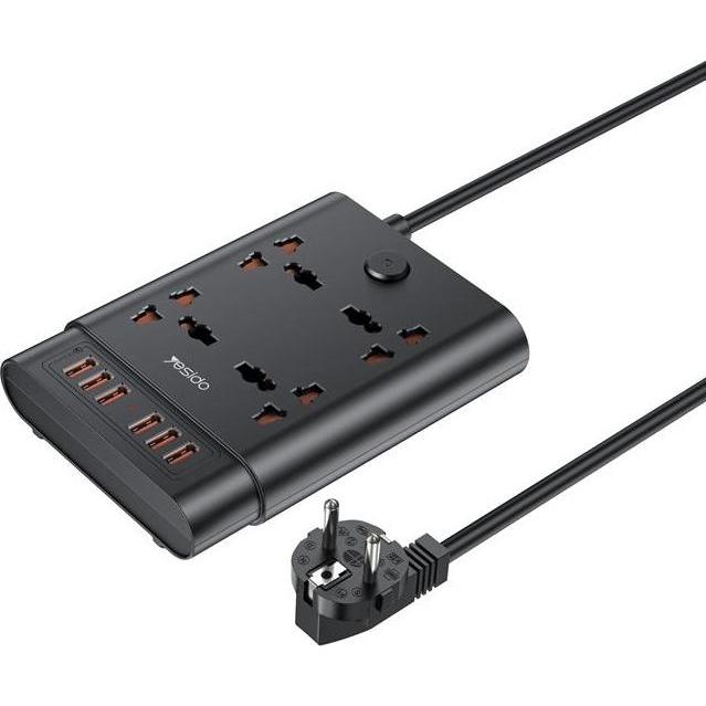 Yesido MC08 Verlängerungskabel 10-in-1 (EU) 2650 W 6x USB-A, SCHWARZ (2 m), Cavo USB
