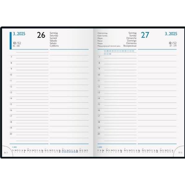 Thumbnail - Brunnen, Agenda, Buchkalender 798 A5 1 Tag/Seite Naturkarton hanf 2025 (A5, Spanisch, Deutsch, Englisch, Französisch, It...