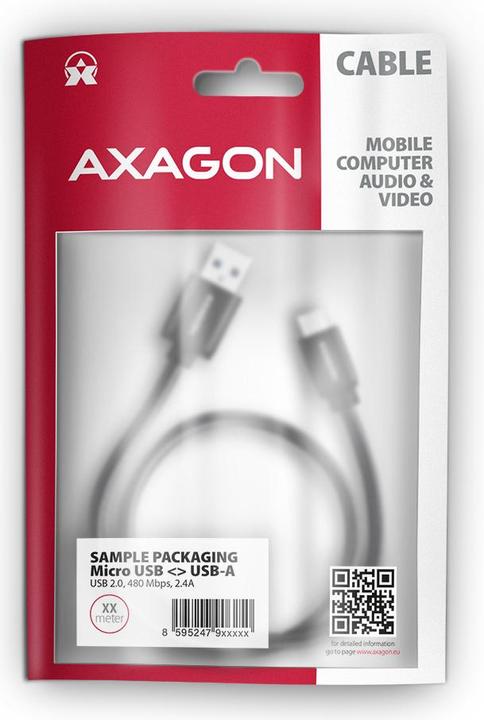 Image du produit Axagon BUMM-AM20AB Câble micro-USB vers USB-A 2.0 (2 m, USB 2.0)