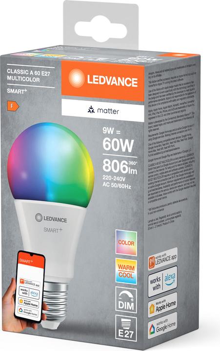 Actual product image Ledvance SMART+ MATTER CLASSIC A MULTICOLOR 9W 827...865 Multicolour E27 (E27, 9 W, 806 lm, 4 x, E)