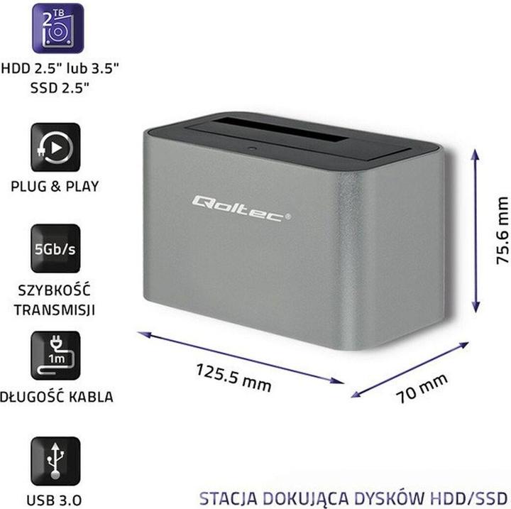 Actual product image Qoltec 50315 HDD/SSD Docking Station (USB-A, 1 portion)