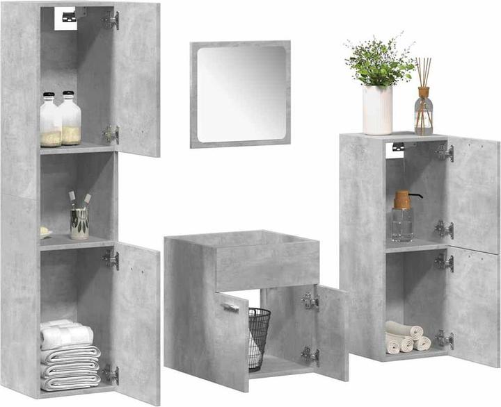 Actual product image vidaXL 4-piece bathroom furniture set concrete grey wood-based bathroom furniture set