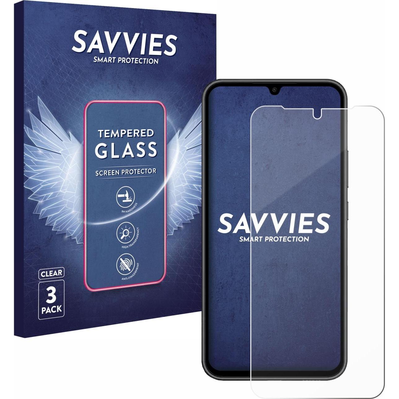Savvies Panzerglas Schutzglas Displayschutz (3 Stück, Samsung Galaxy A34 5G), Smartphone Schutzfolie, Transparent