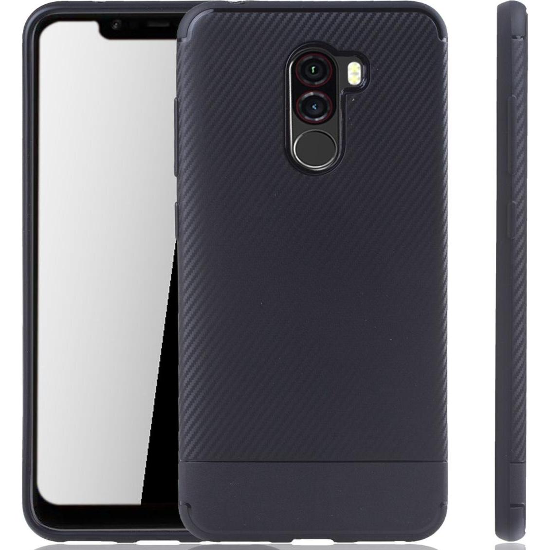 König Design Xiaomi Pocophone F1 Schutzhülle Silikon Case Handy Cover Carbon Optik Schwarz (Xiaomi Pocophone F1), Smartp...